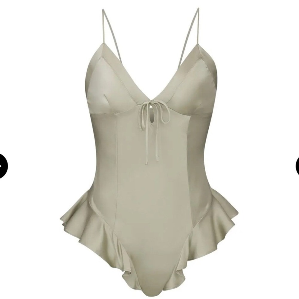 Skims Silk Ruffle Bodysuit Sage Green Talc Adjustable Straps Womens 2X NWT